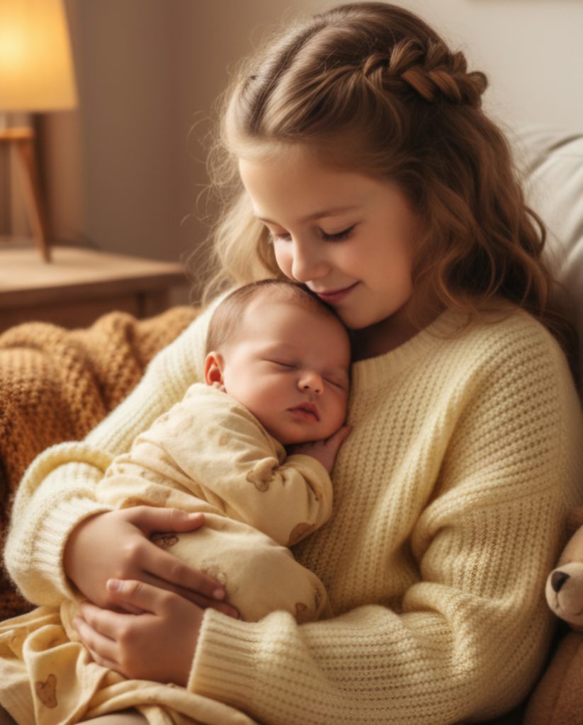 une petite fille qui prend dans les bras son petit frere