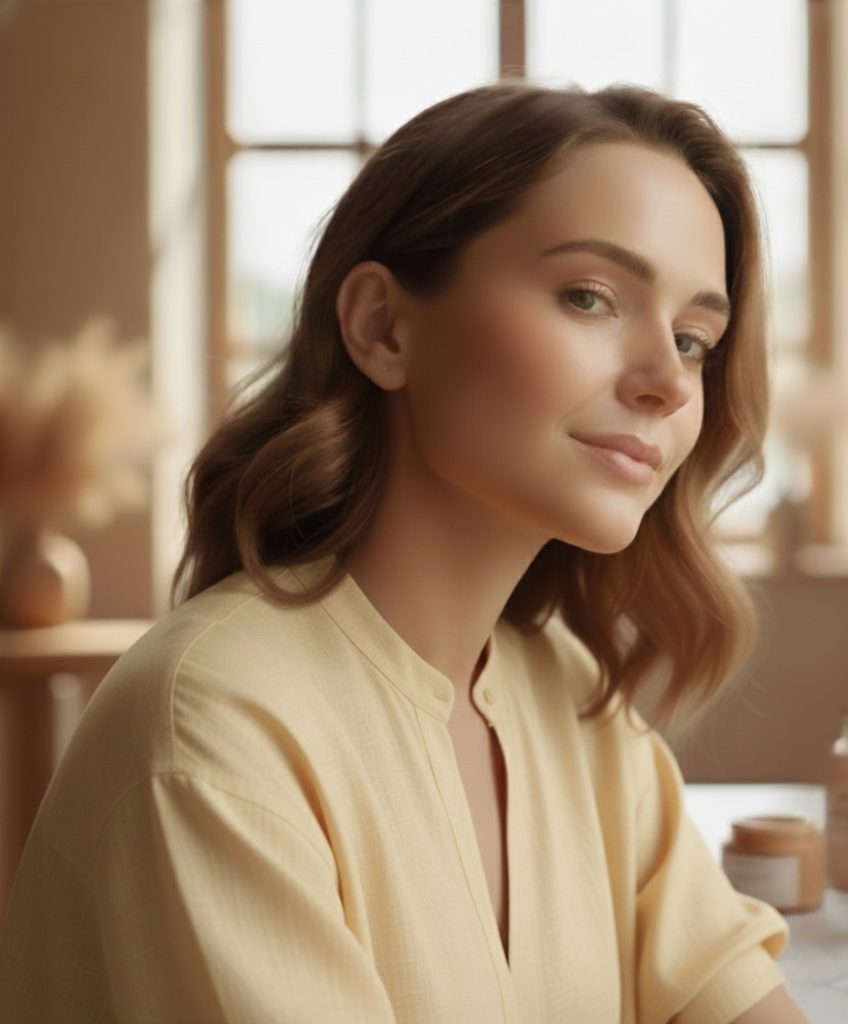 une femme avec une peau lumineuse