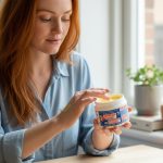 pot de creme avec une dame qui utilise la crème pour les mains