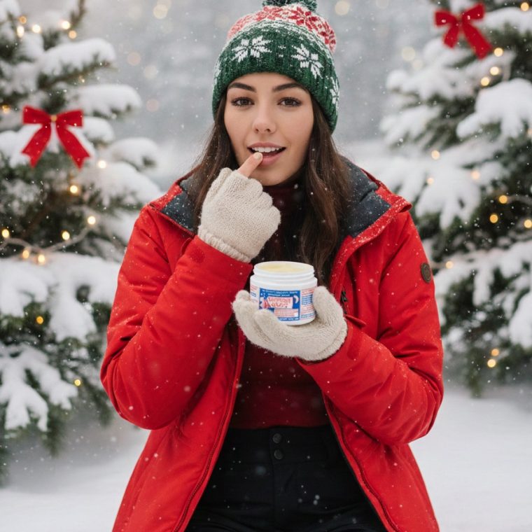 dame qui utilise la crème égyptian sur les lèvres